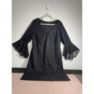 Connected Apparel Black Embellished Bell Sleeve Dress  14 Textured Cocktail